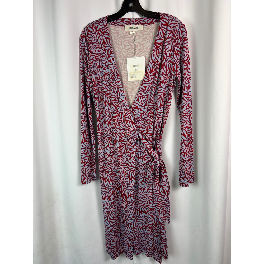 Diane von Furstenberg Julian Banded Laurel Rust Leaf Silk Classic Wrap Dress 8